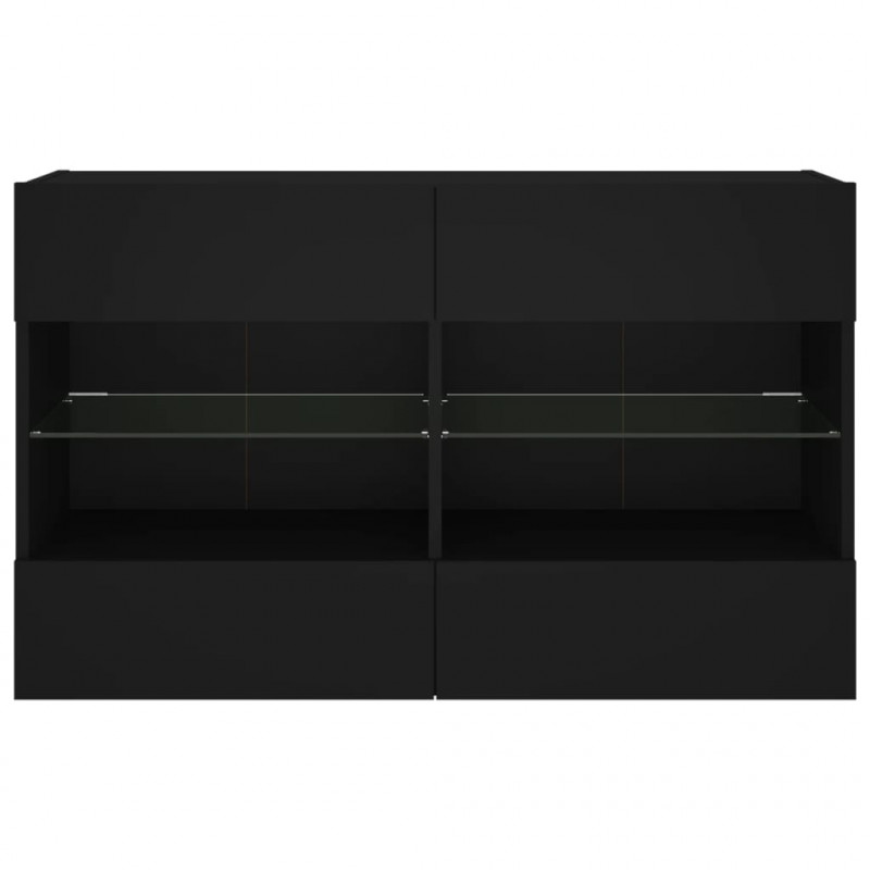 Ścienna szafka TV z LED, czarna, 98,5x30x60,5 cm