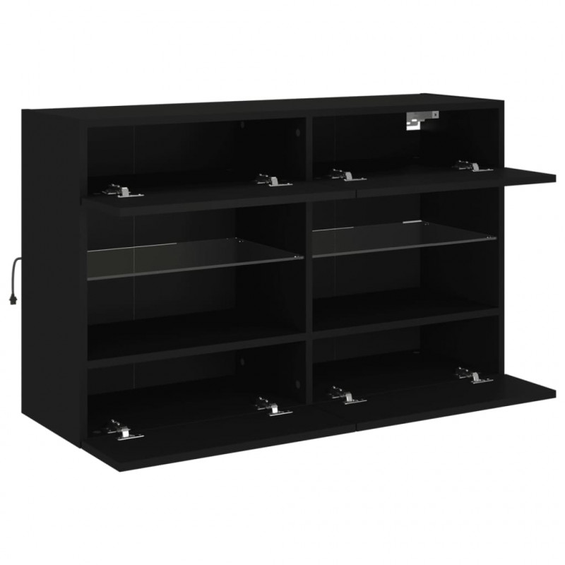 Ścienna szafka TV z LED, czarna, 98,5x30x60,5 cm