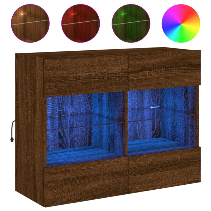 Ścienna szafka TV z LED, brązowy dąb, 78,5x30x60,5 cm
