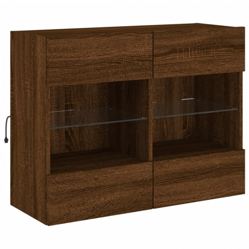 Ścienna szafka TV z LED, brązowy dąb, 78,5x30x60,5 cm