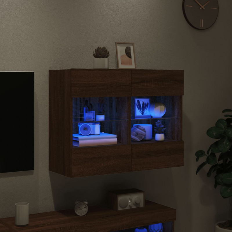 Ścienna szafka TV z LED, brązowy dąb, 78,5x30x60,5 cm