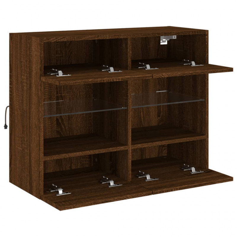 Ścienna szafka TV z LED, brązowy dąb, 78,5x30x60,5 cm