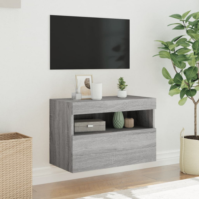 Ścienna szafka TV z LED, szary dąb sonoma, 60x30x40 cm
