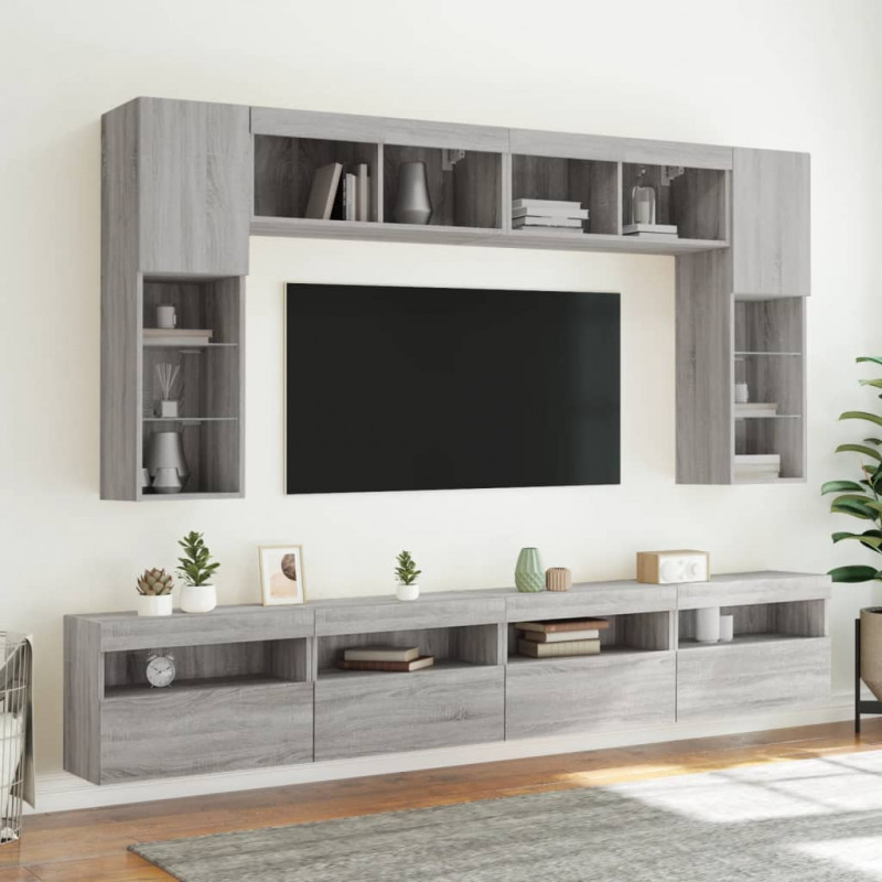 Ścienna szafka TV z LED, szary dąb sonoma, 60x30x40 cm