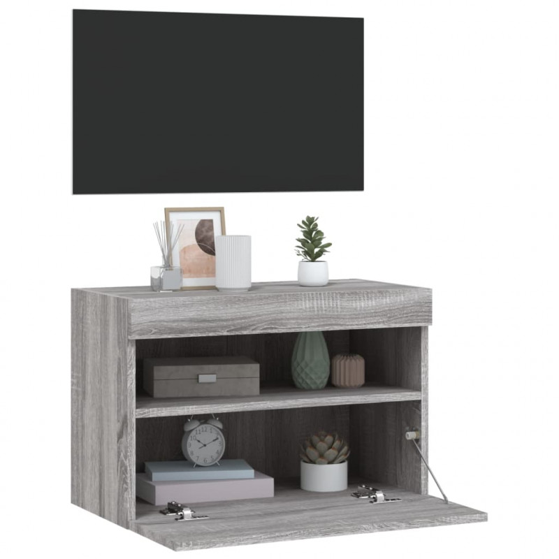 Ścienna szafka TV z LED, szary dąb sonoma, 60x30x40 cm