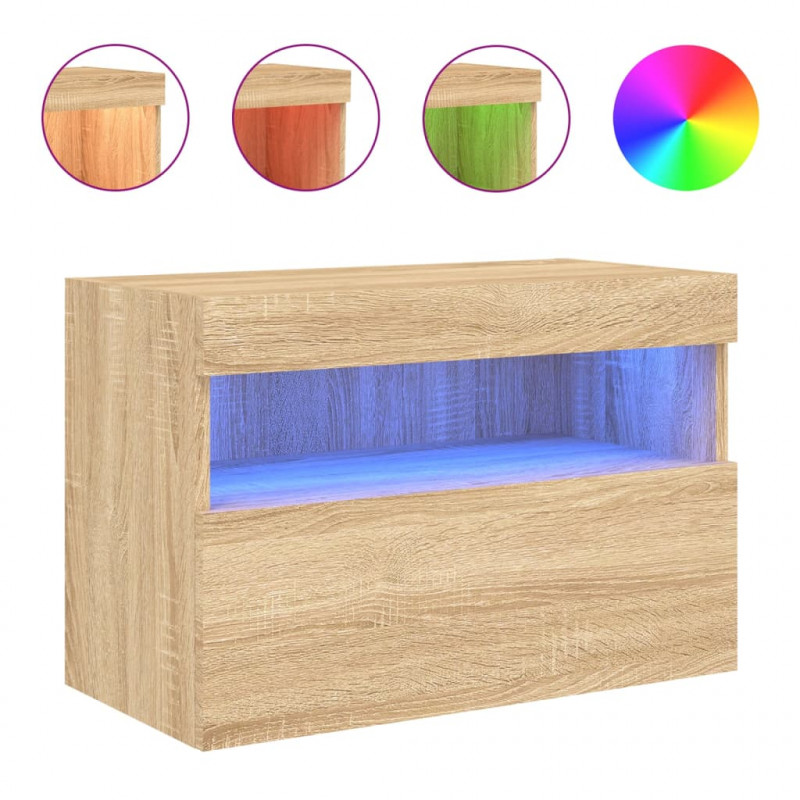 Ścienna szafka TV z LED, dąb sonoma, 60x30x40 cm