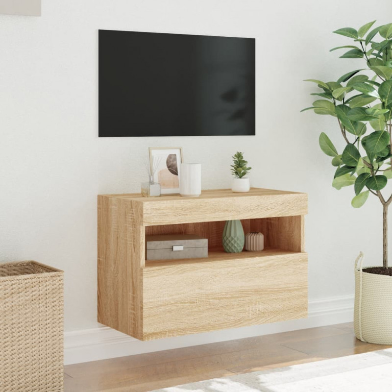 Ścienna szafka TV z LED, dąb sonoma, 60x30x40 cm