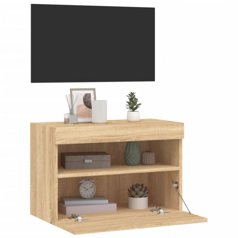 Ścienna szafka TV z LED, dąb sonoma, 60x30x40 cm