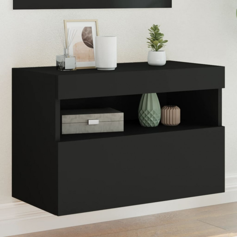 Ścienna szafka TV z LED, czarna, 60x30x40 cm