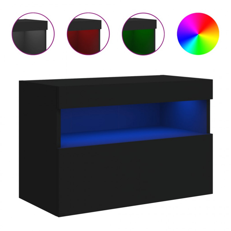 Ścienna szafka TV z LED, czarna, 60x30x40 cm