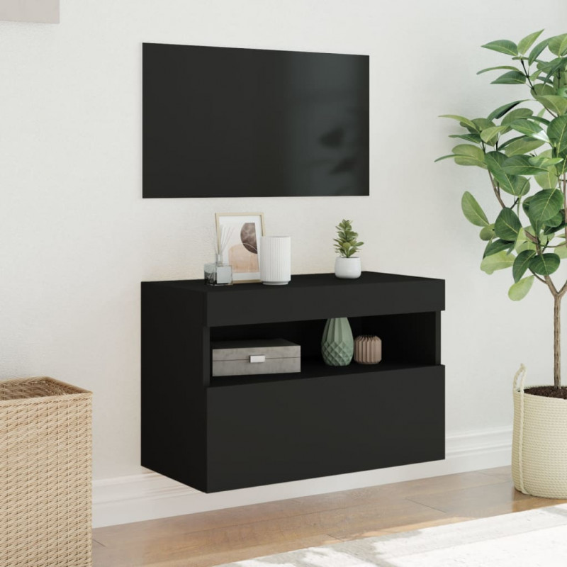 Ścienna szafka TV z LED, czarna, 60x30x40 cm