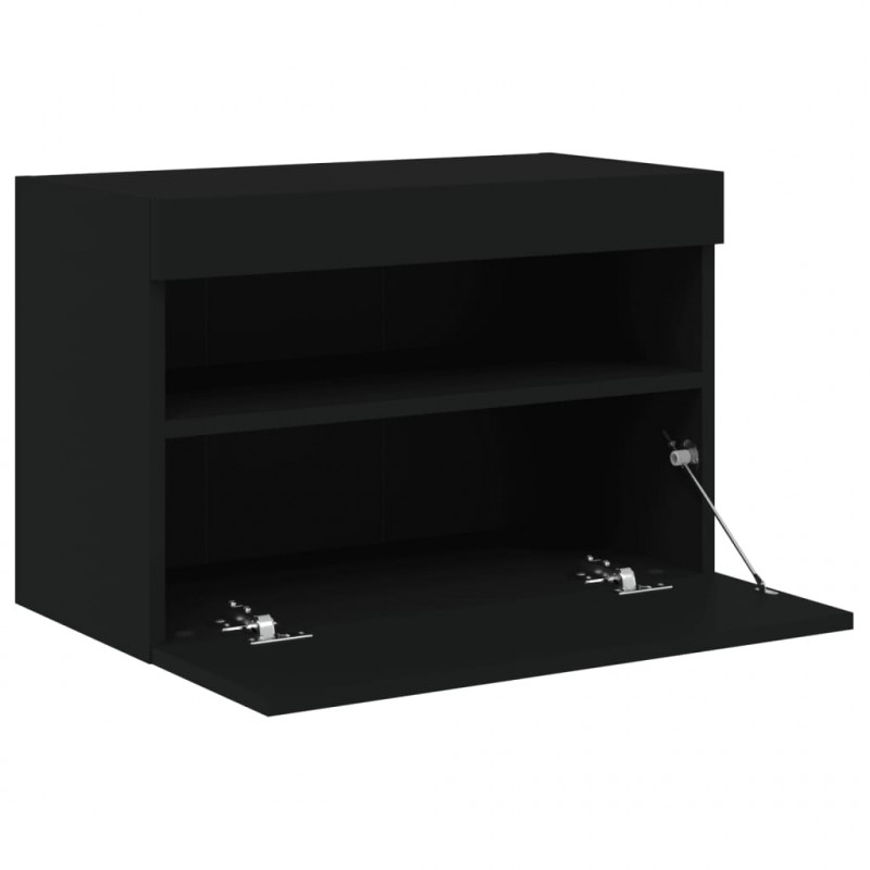Ścienna szafka TV z LED, czarna, 60x30x40 cm