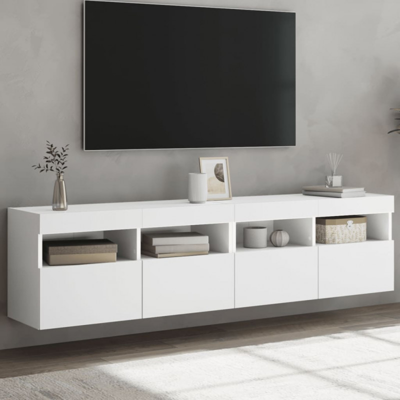 Ścienne szafki TV z LED, 2 szt., białe, 80x30x40 cm