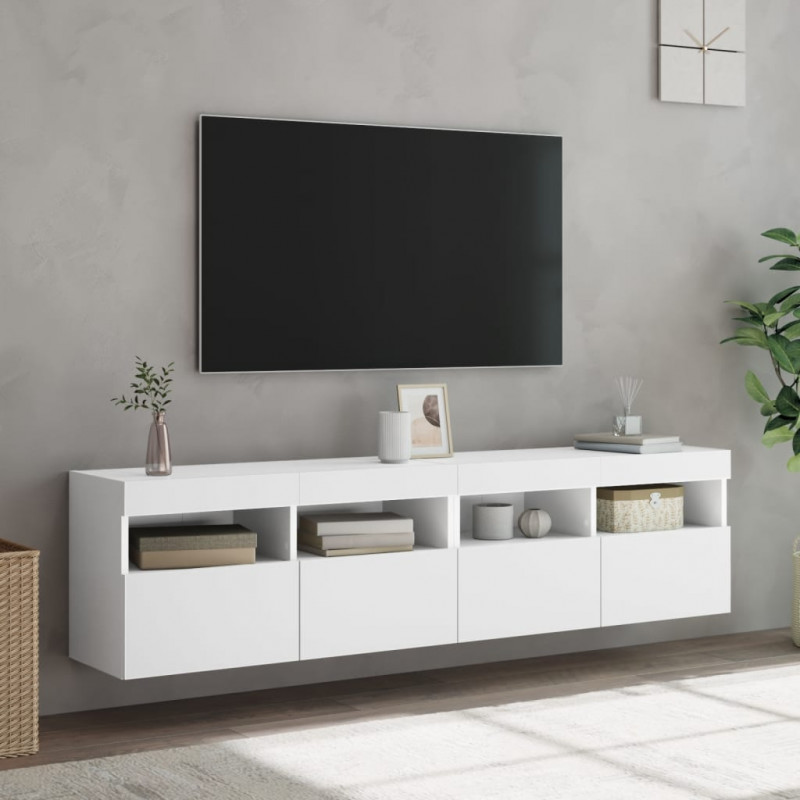 Ścienne szafki TV z LED, 2 szt., białe, 80x30x40 cm