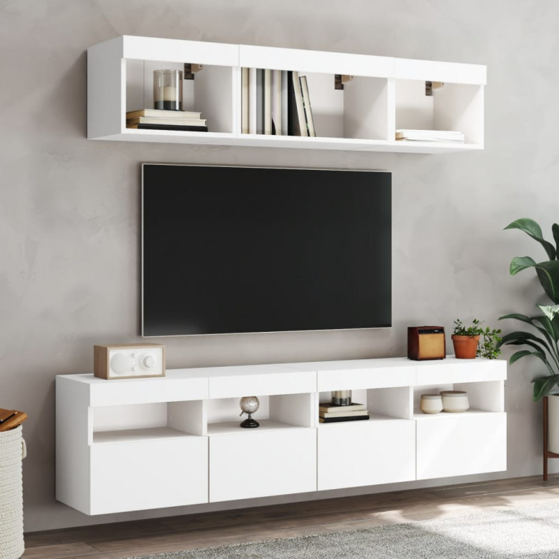 Ścienne szafki TV z LED, 2 szt., białe, 80x30x40 cm