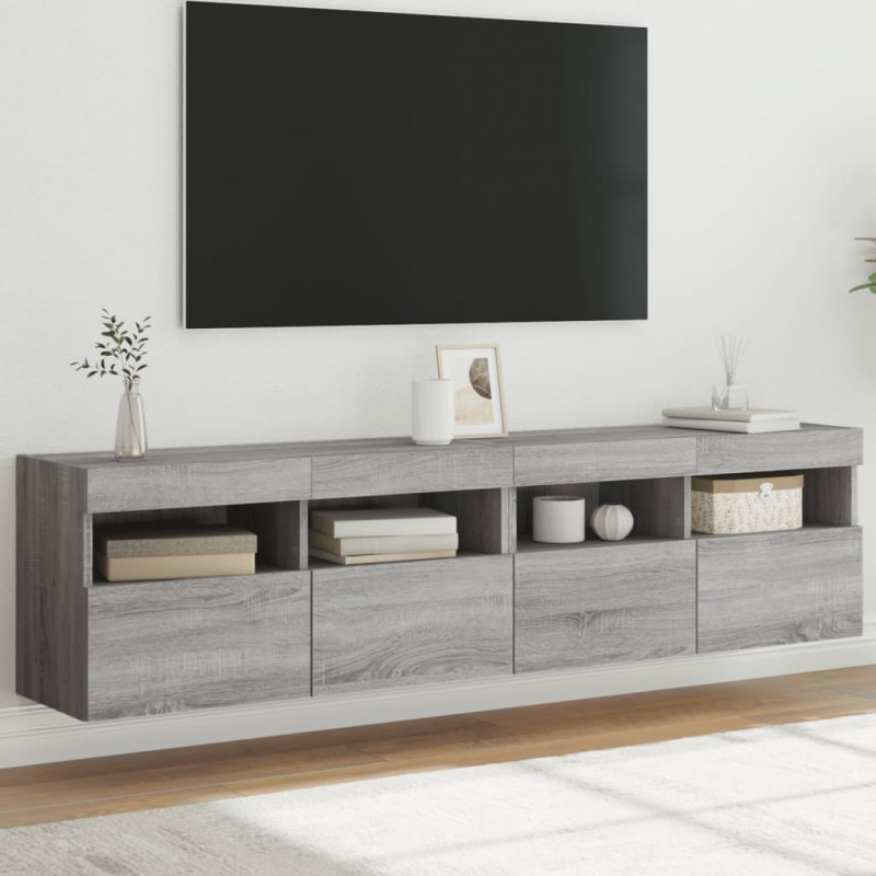 Ścienne szafki TV z LED, 2 szt., szary dąb sonoma, 80x30x40 cm