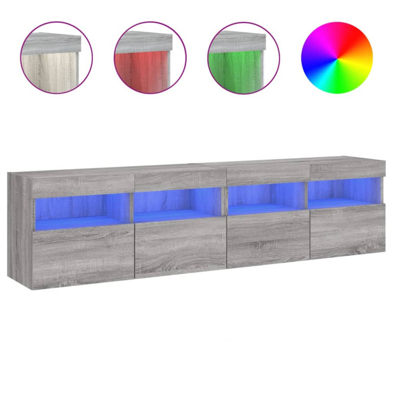 Ścienne szafki TV z LED, 2 szt., szary dąb sonoma, 80x30x40 cm