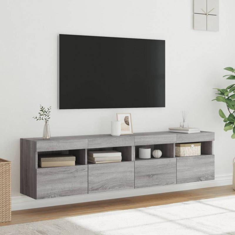 Ścienne szafki TV z LED, 2 szt., szary dąb sonoma, 80x30x40 cm