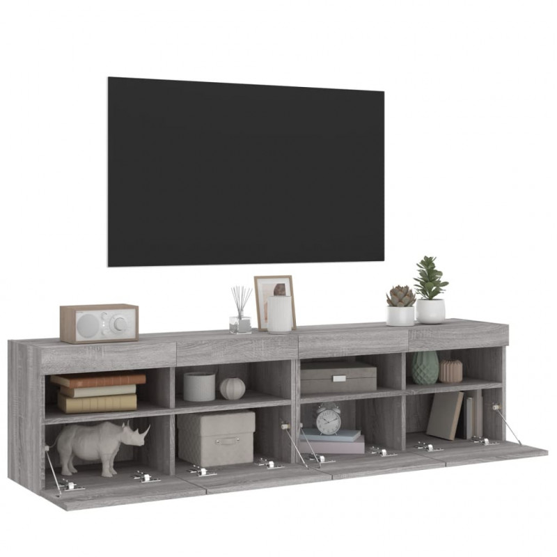 Ścienne szafki TV z LED, 2 szt., szary dąb sonoma, 80x30x40 cm