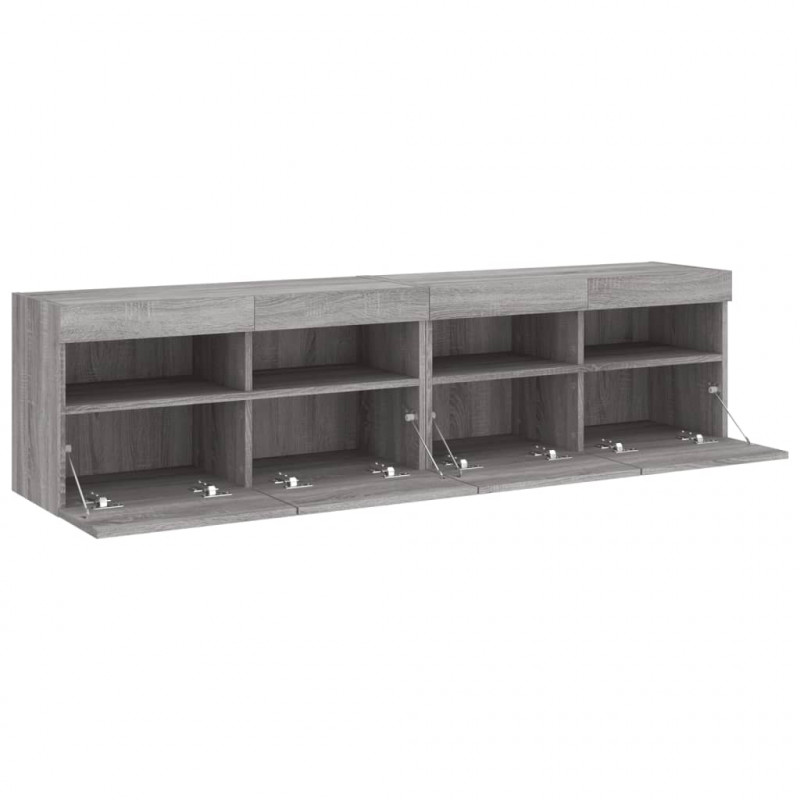 Ścienne szafki TV z LED, 2 szt., szary dąb sonoma, 80x30x40 cm