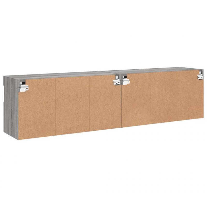 Ścienne szafki TV z LED, 2 szt., szary dąb sonoma, 80x30x40 cm