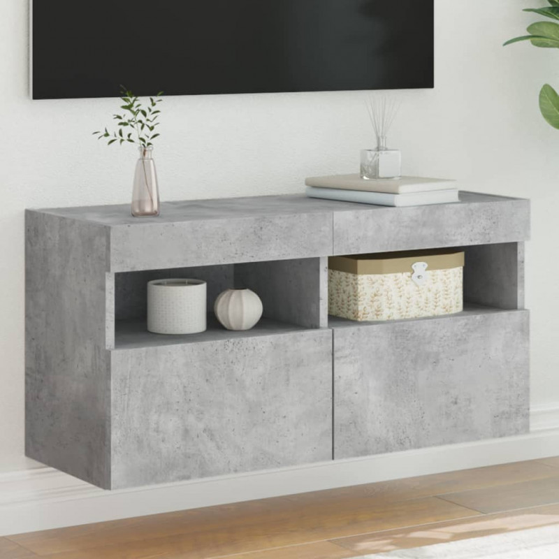 Ścienna szafka TV z LED, szarość betonu, 80x30x40 cm