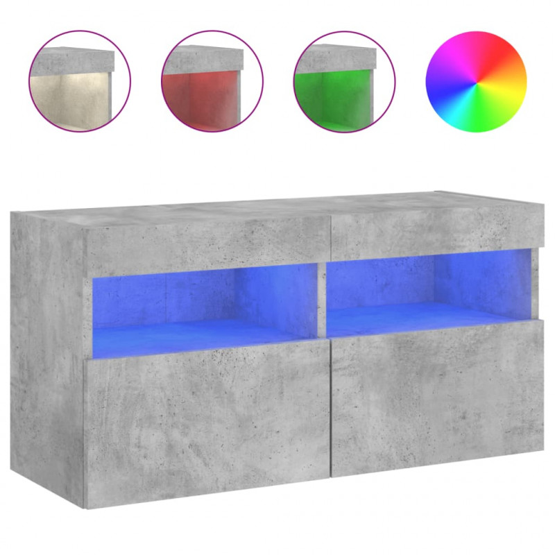 Ścienna szafka TV z LED, szarość betonu, 80x30x40 cm
