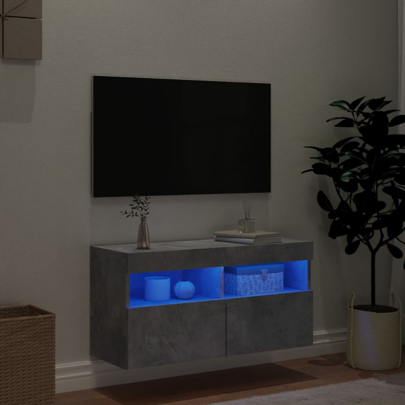 Ścienna szafka TV z LED, szarość betonu, 80x30x40 cm