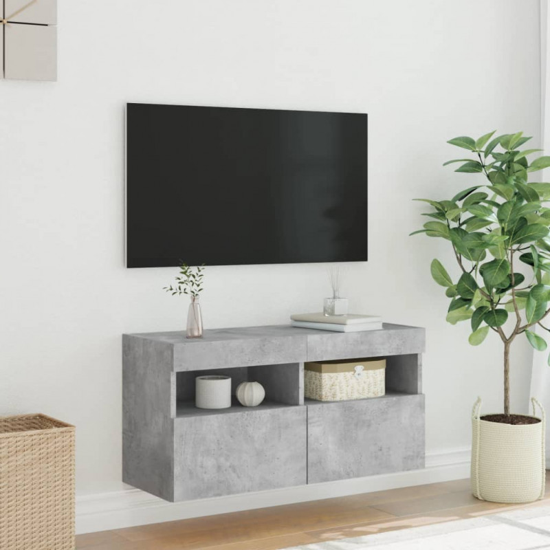 Ścienna szafka TV z LED, szarość betonu, 80x30x40 cm
