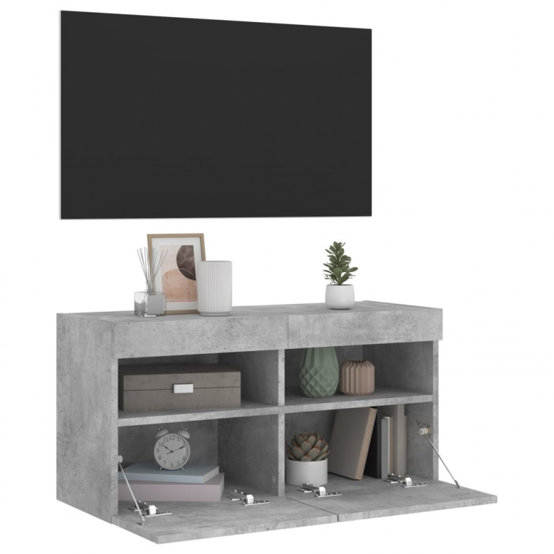 Ścienna szafka TV z LED, szarość betonu, 80x30x40 cm