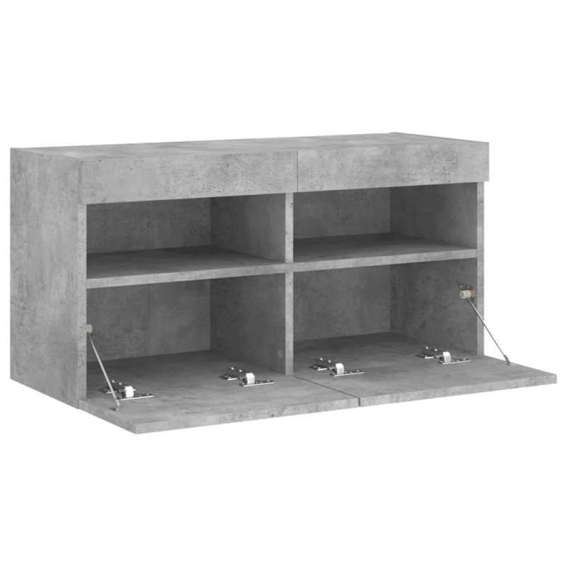 Ścienna szafka TV z LED, szarość betonu, 80x30x40 cm