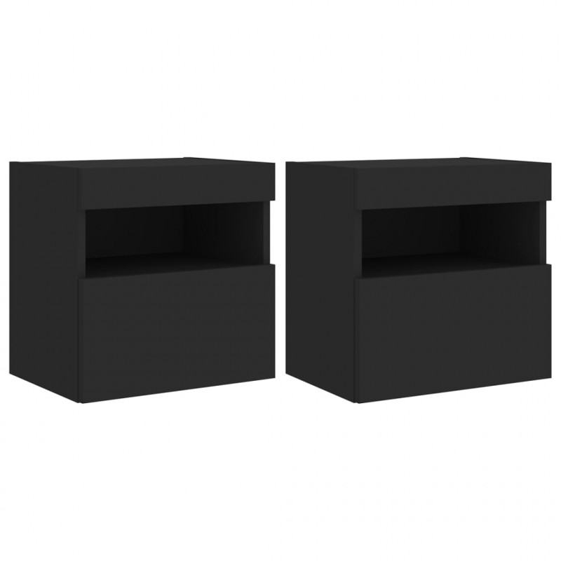 Ścienne szafki TV z LED, 2 szt., czarne, 40x30x40 cm