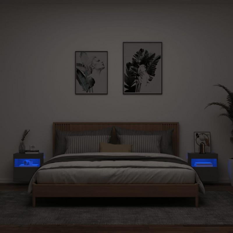 Ścienne szafki TV z LED, 2 szt., czarne, 40x30x40 cm