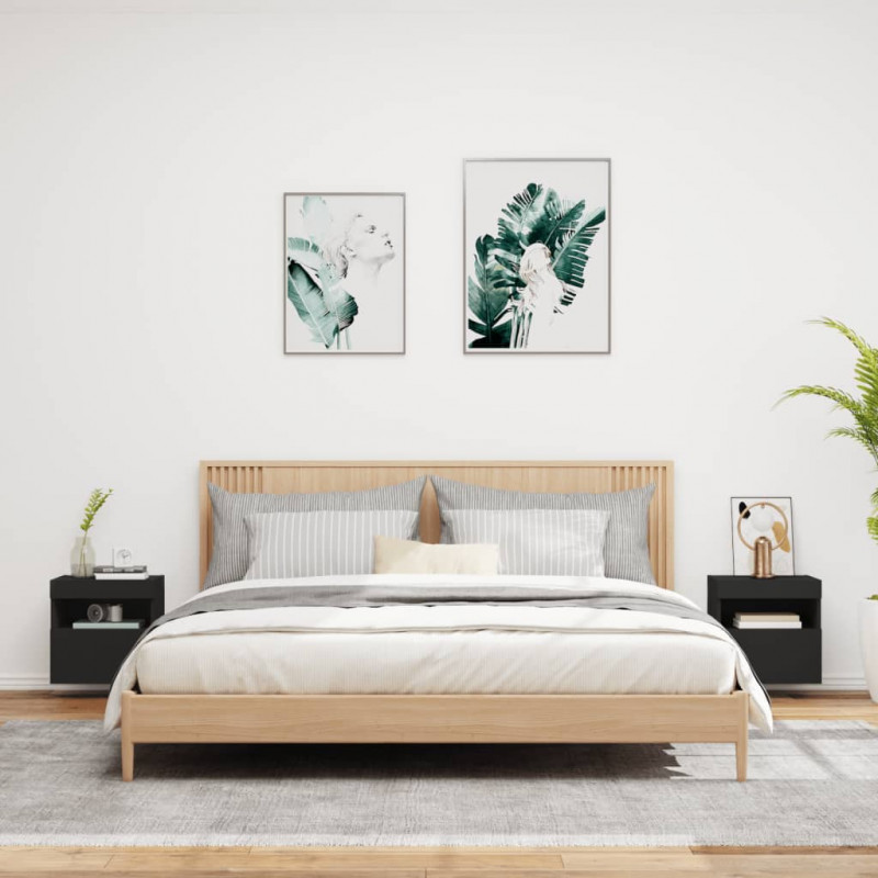 Ścienne szafki TV z LED, 2 szt., czarne, 40x30x40 cm