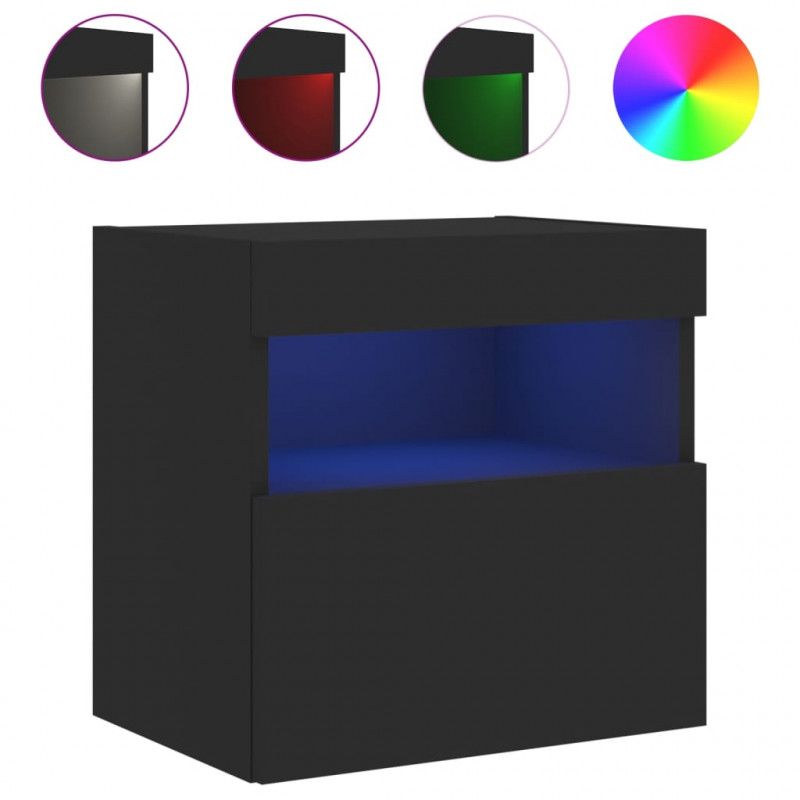 Ścienne szafki TV z LED, 2 szt., czarne, 40x30x40 cm