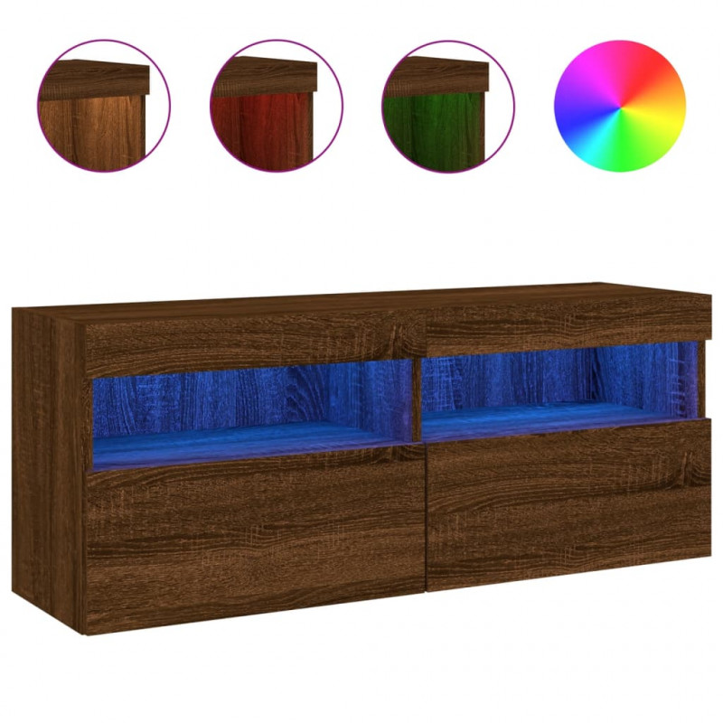 Ścienna szafka TV z LED, brązowy dąb, 100x30x40 cm