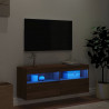 Ścienna szafka TV z LED, brązowy dąb, 100x30x40 cm
