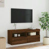 Ścienna szafka TV z LED, brązowy dąb, 100x30x40 cm