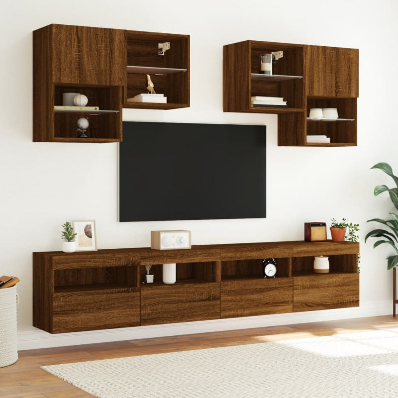 Ścienna szafka TV z LED, brązowy dąb, 100x30x40 cm