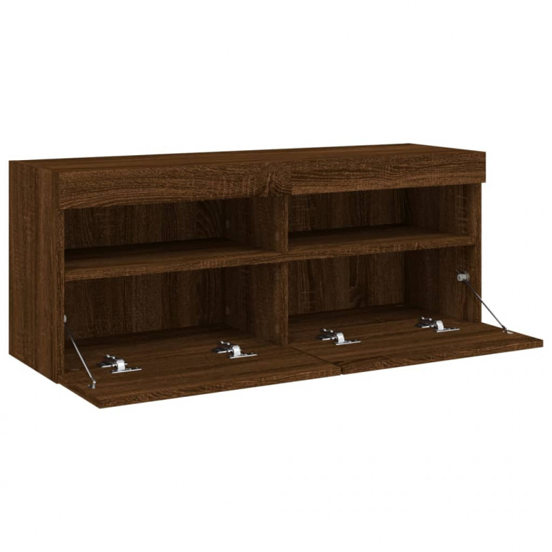 Ścienna szafka TV z LED, brązowy dąb, 100x30x40 cm
