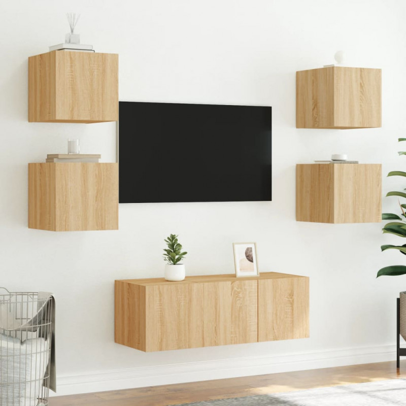 Ścienna szafka TV z LED, dąb sonoma, 30,5x35x30 cm