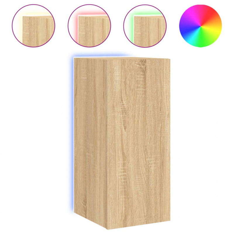 Ścienna szafka TV z LED, dąb sonoma, 30,5x35x70 cm