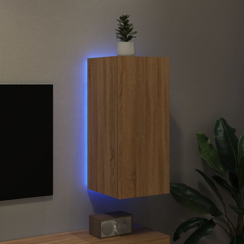 Ścienna szafka TV z LED, dąb sonoma, 30,5x35x70 cm