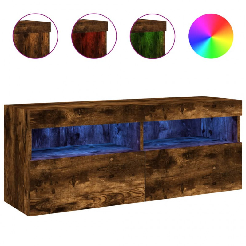 Ścienna szafka TV z LED, przydymiony dąb, 100x30x40 cm