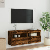 Ścienna szafka TV z LED, przydymiony dąb, 100x30x40 cm