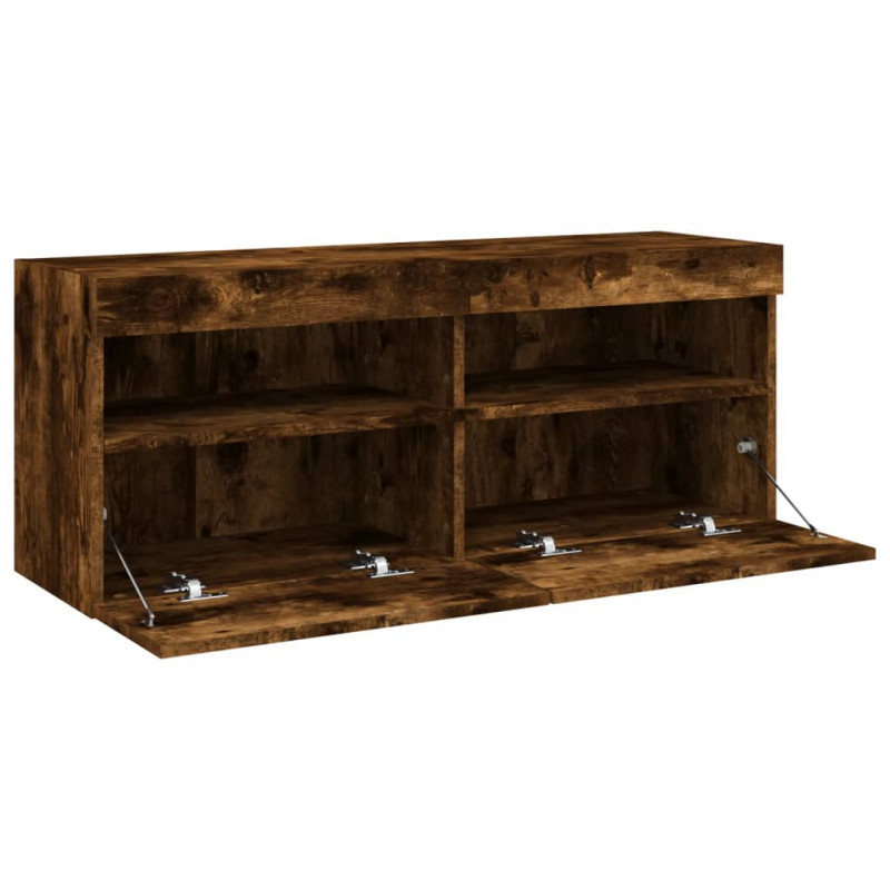 Ścienna szafka TV z LED, przydymiony dąb, 100x30x40 cm