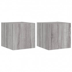 Ścienne szafki TV z LED, 2 szt, szary dąb sonoma, 30,5x35x30 cm