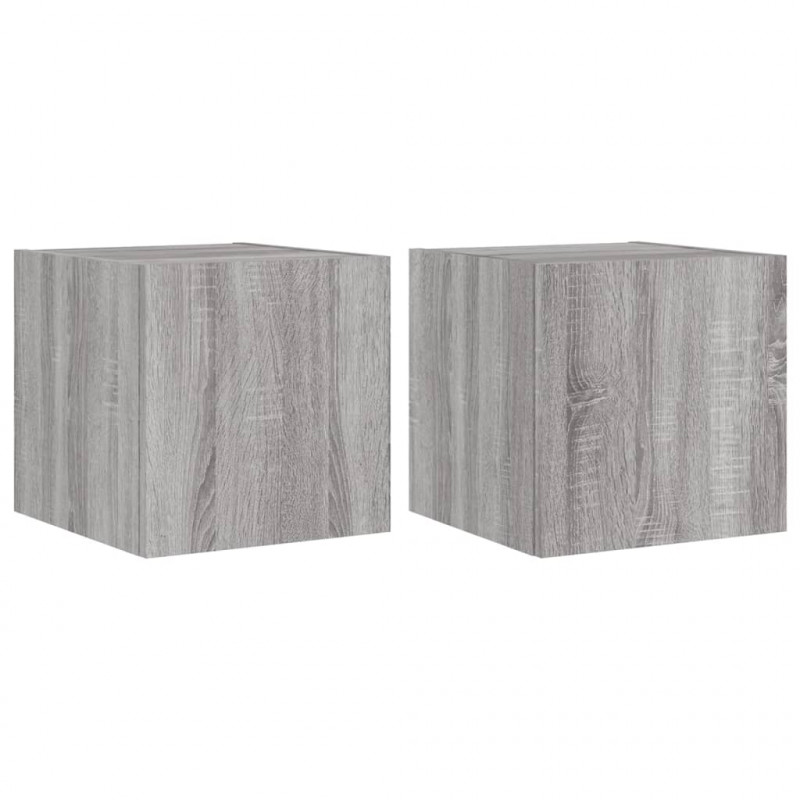 Ścienne szafki TV z LED, 2 szt, szary dąb sonoma, 30,5x35x30 cm