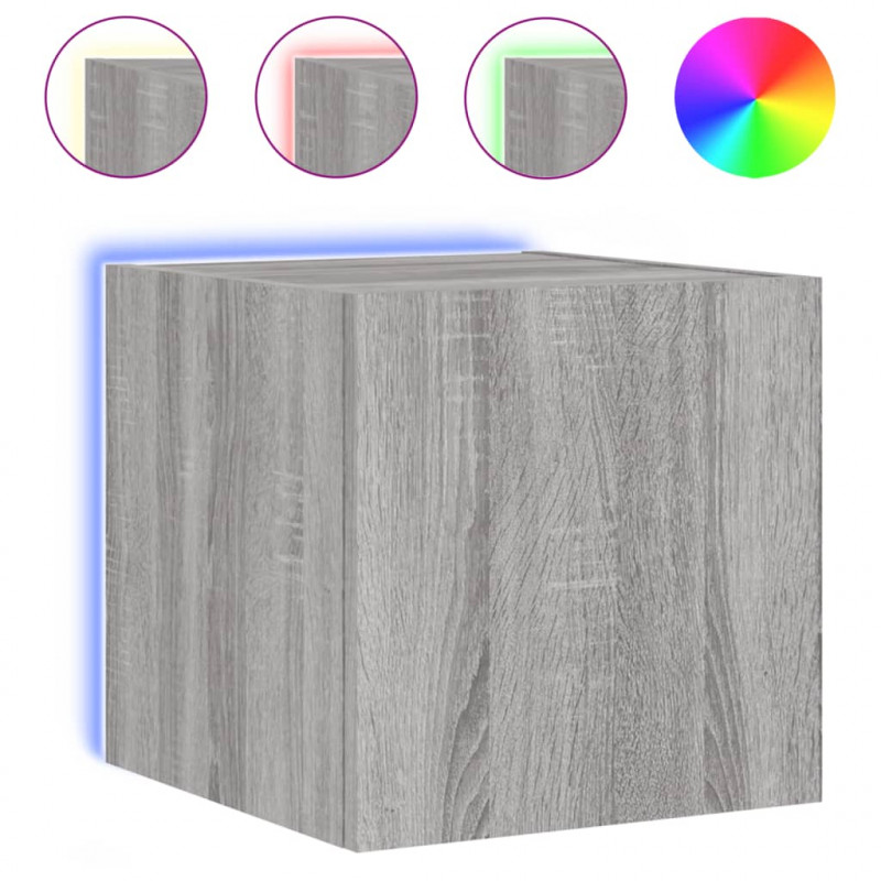 Ścienne szafki TV z LED, 2 szt, szary dąb sonoma, 30,5x35x30 cm