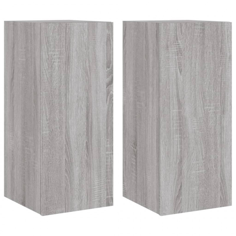Ścienne szafki TV z LED, 2 szt., szary dąb sonoma, 30,5x35x70cm